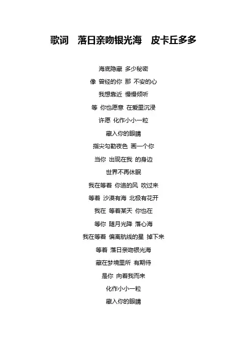 歌词  落日亲吻银光海  皮卡丘多多