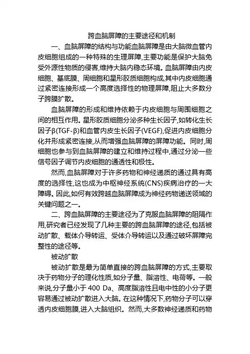 跨血脑屏障的主要途径和机制