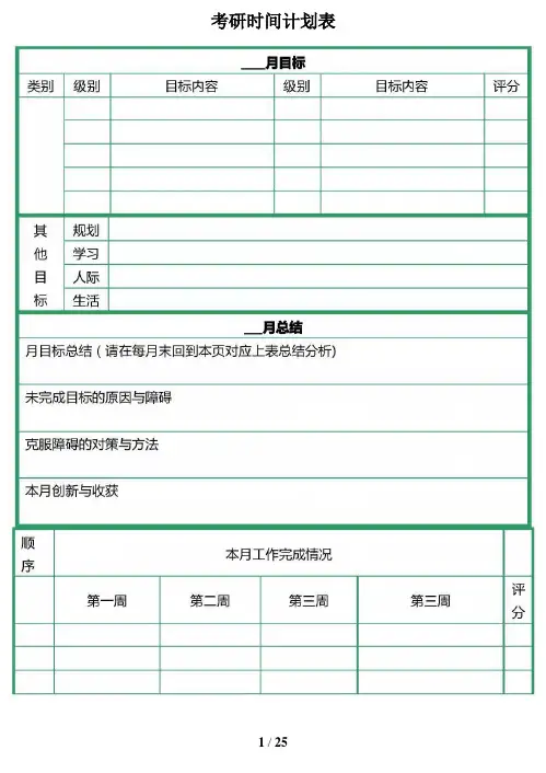 考研月计划和周计划表格