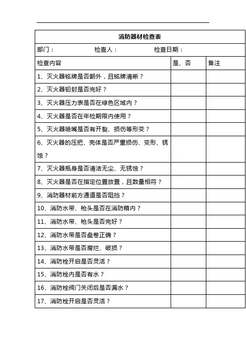 消防器材检查记录卡