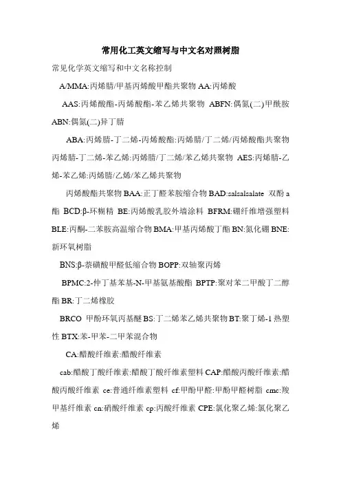 常用化工英文缩写与中文名对照树脂