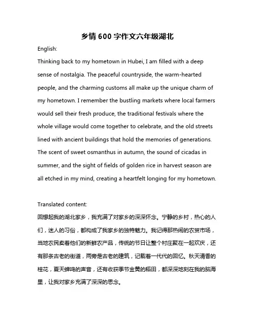 乡情600字作文六年级湖北