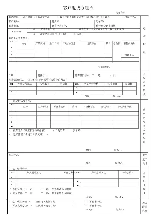 客户退货处理单