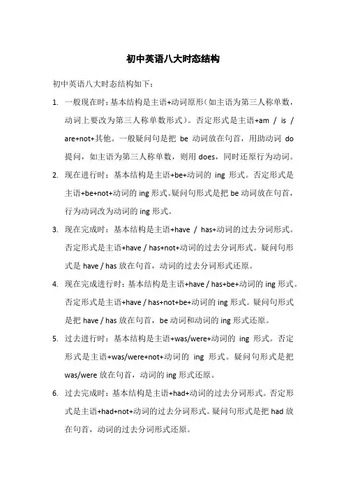 初中英语八大时态结构