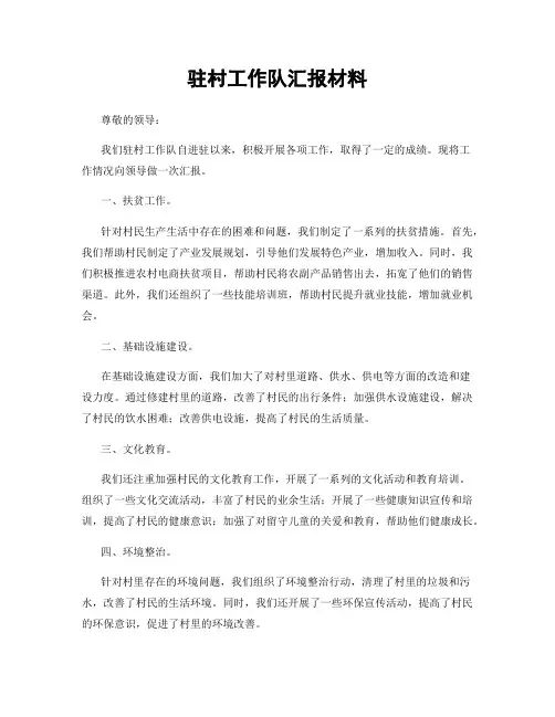 驻村工作队汇报材料