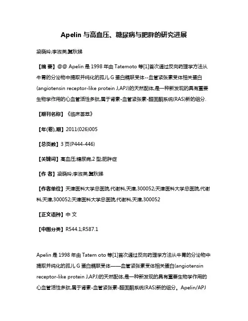 Apelin与高血压、糖尿病与肥胖的研究进展