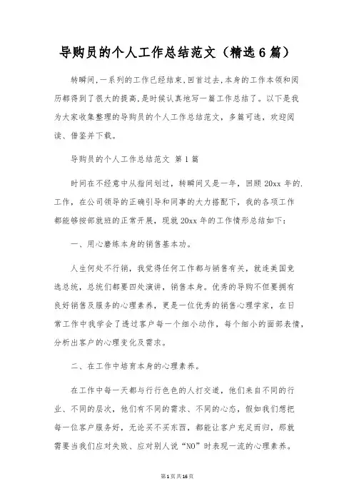 导购员的个人工作总结范文(6篇)