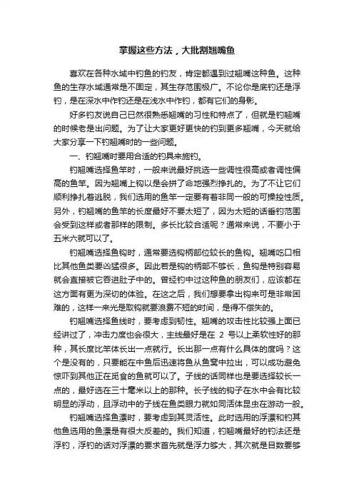 掌握这些方法，大批割翘嘴鱼