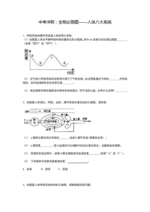 2020-2021学年 中考从此：生物必刷题——人体八大系统