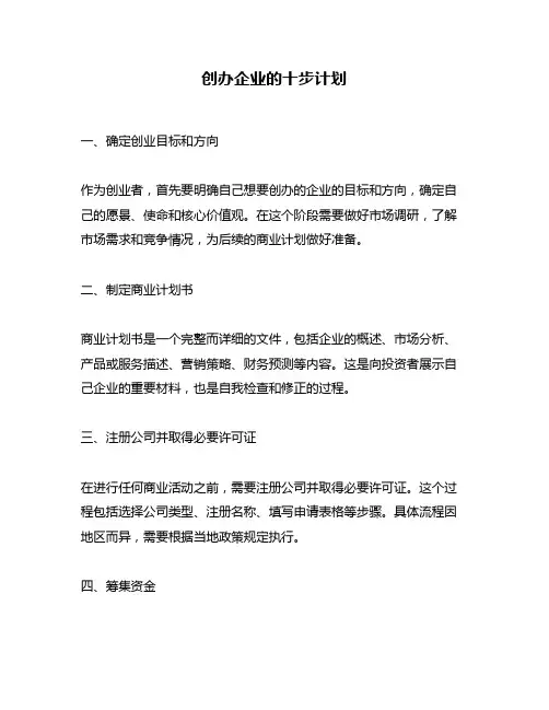 创办企业的十步计划