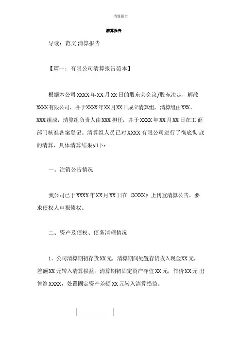 清算报告 