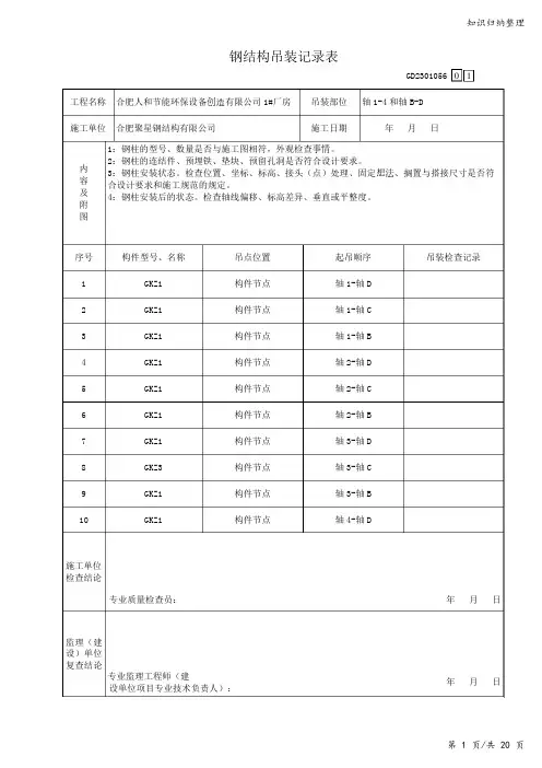 钢结构吊装记录-知识归纳整理