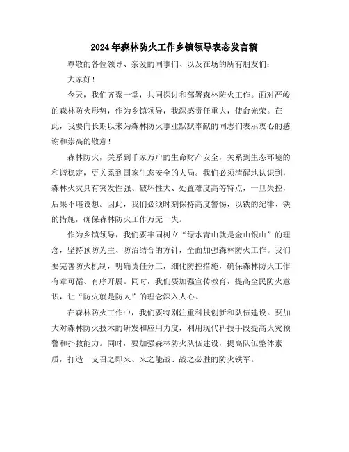 2024年森林防火工作乡镇领导表态发言稿