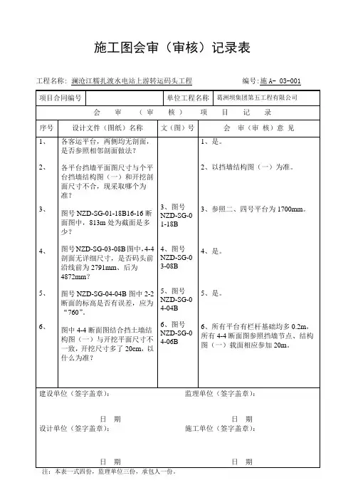 施A-03施工图会审(审核)记录表20111017