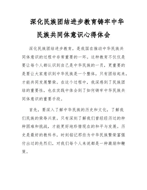 深化民族团结进步教育铸牢中华民族共同体意识心得体会