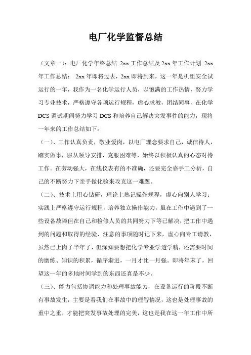电厂化学监督总结
