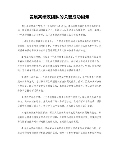 发展高绩效团队的关键成功因素