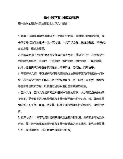高中数学知识体系梳理