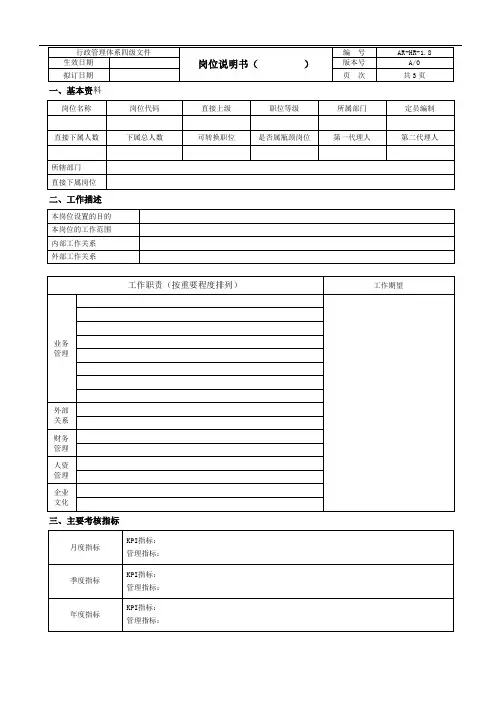 控股集团公司岗位说明书模板