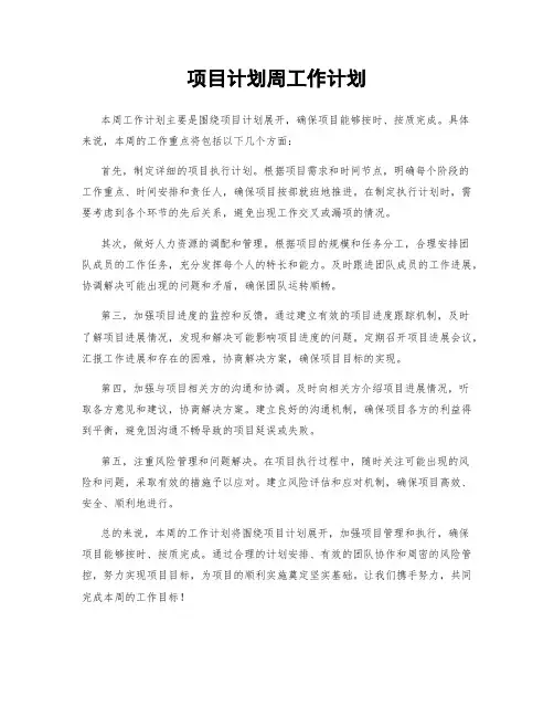 项目计划周工作计划