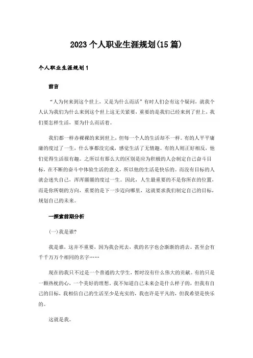 2023个人职业生涯规划(15篇)