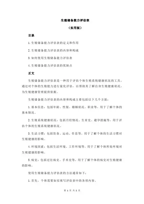 生殖储备能力评估表