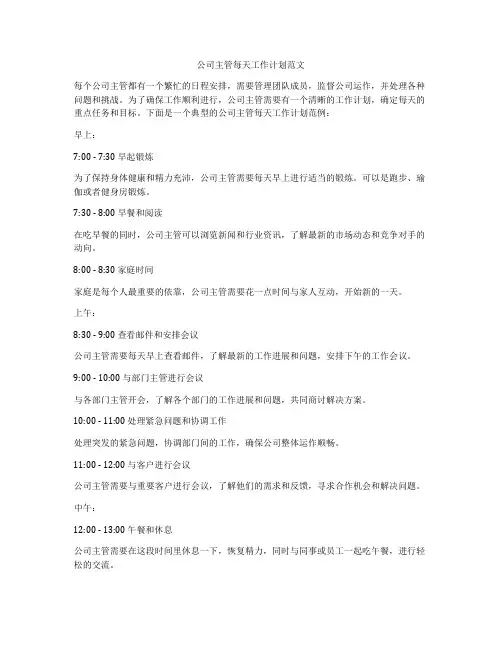 公司主管每天工作计划范文
