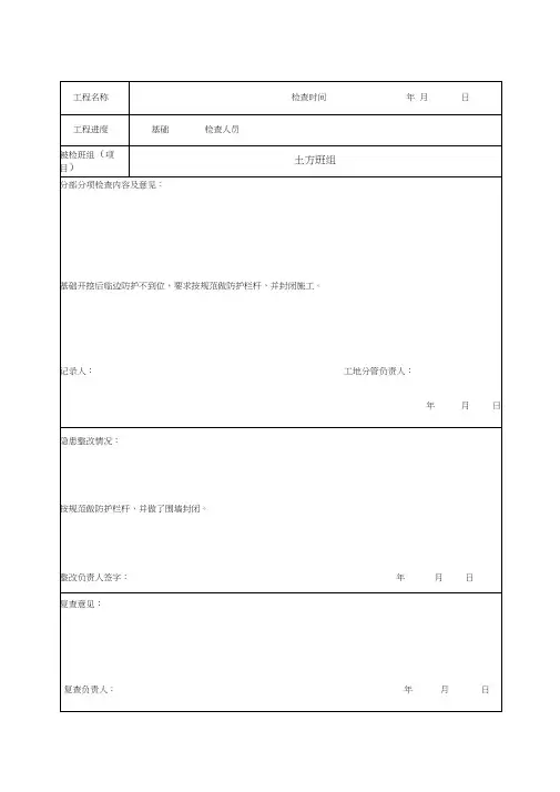 项目部安全月查记录表