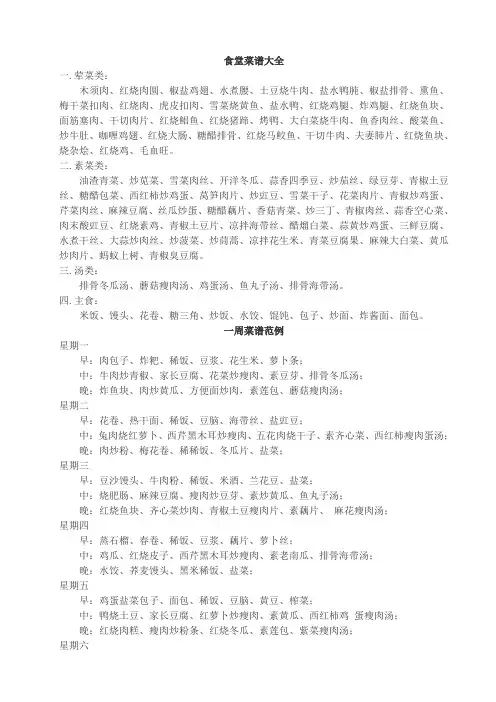 (完整版)食堂菜谱大全