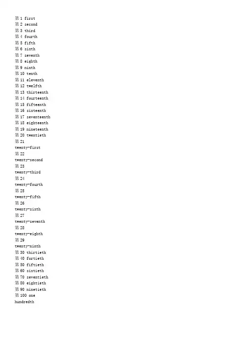 英语中1-100基数词和序数词