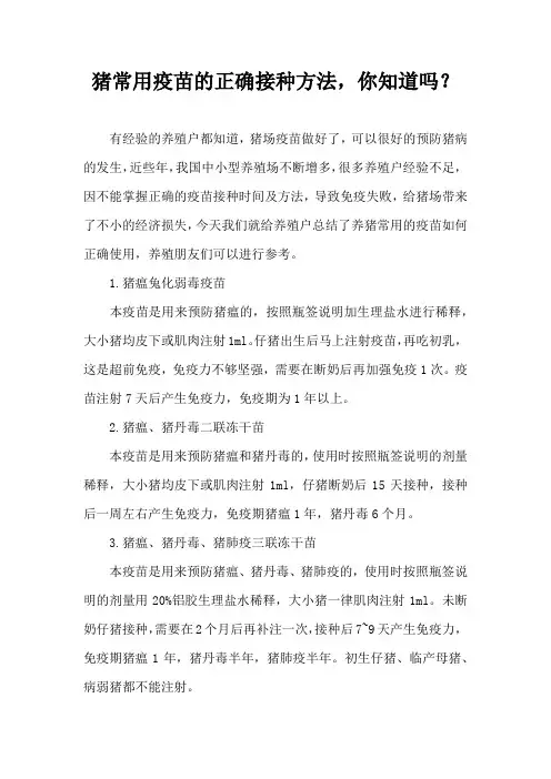 猪常用疫苗正确接种方法，你知道吗？