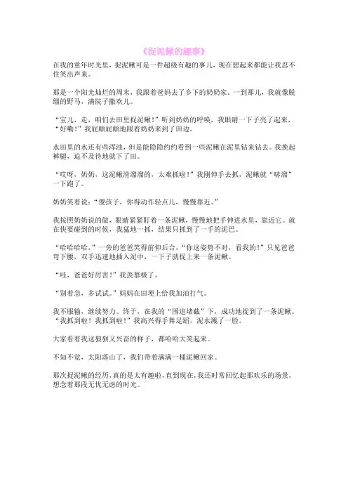 《捉泥鳅的趣事》