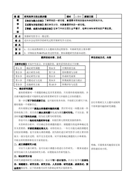 研究性学习的主要步骤
