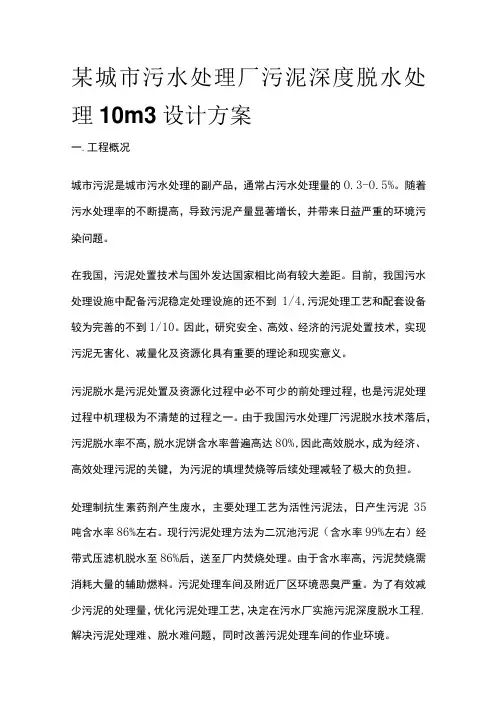 某城市污水处理厂污泥深度脱水处理10m3设计方案