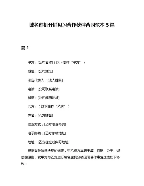 域名虚机分销见习合作伙伴合同范本5篇