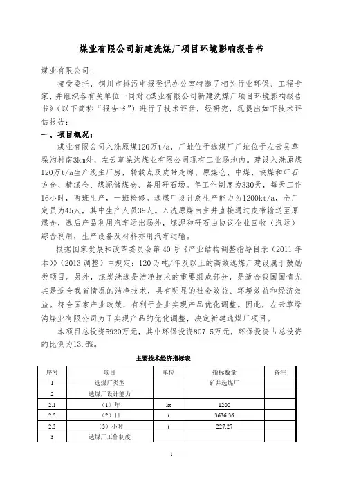 左云草垛沟煤业选煤厂评估报告