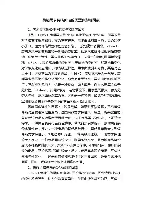 简述需求价格弹性的类型和影响因素