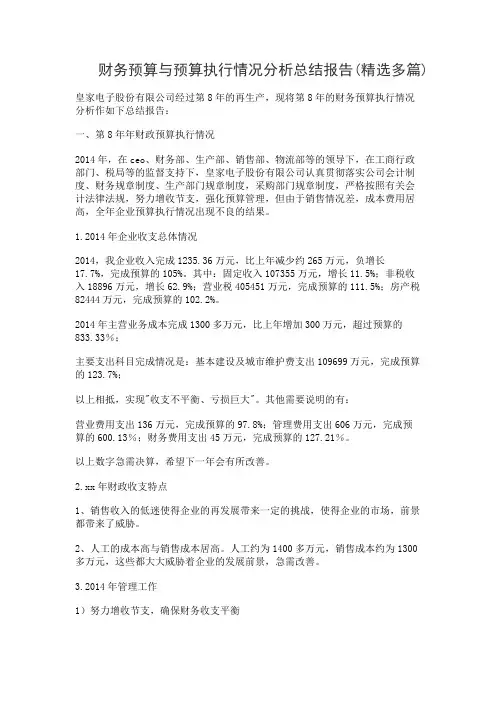 财务预算与预算执行情况分析总结报告(精选多篇)