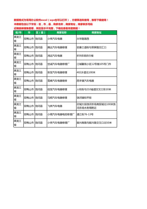 2020新版黑龙江省双鸭山市饶河县汽车电器工商企业公司商家名录名单联系电话号码地址大全11家