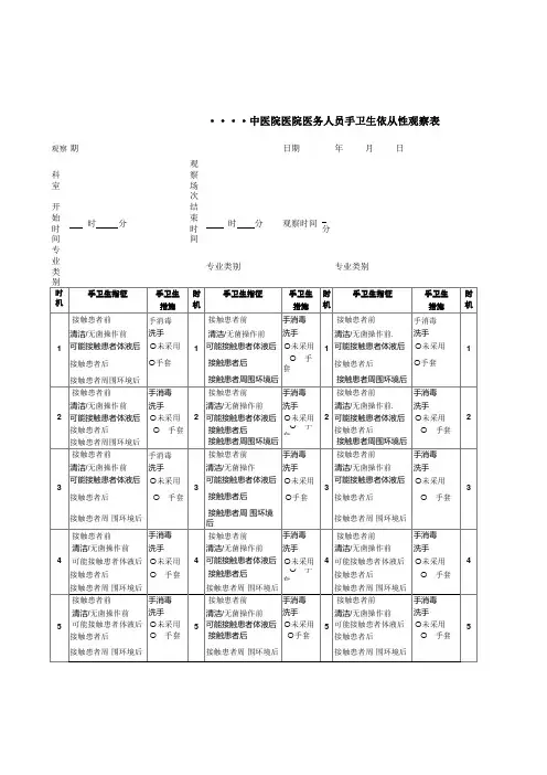 2017WHO最新修订版版手卫生依从性观察表