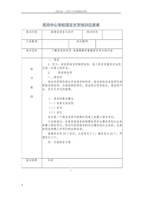 语言文字培训记录表