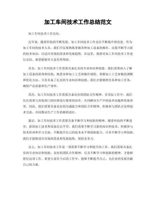加工车间技术工作总结范文
