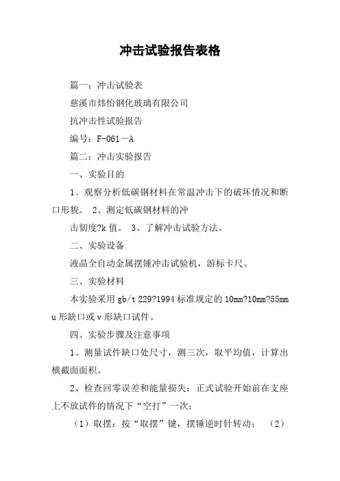 冲击试验报告表格