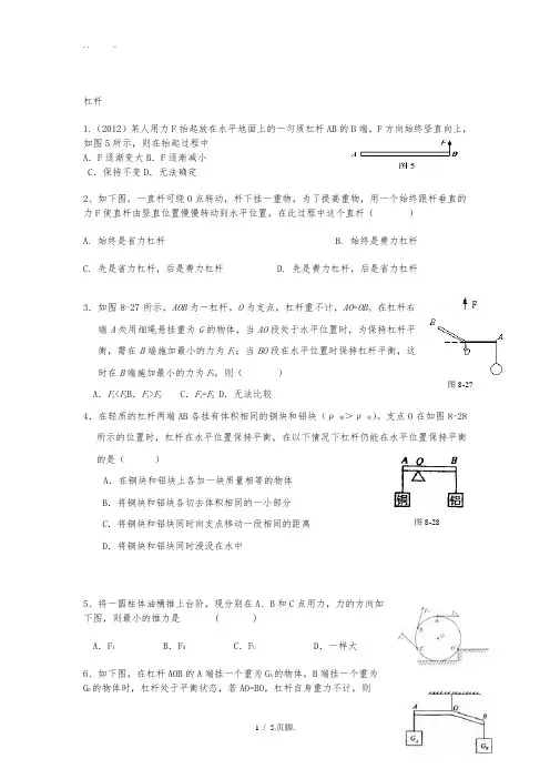 浙教版九年级科学杠杆滑轮专题复习