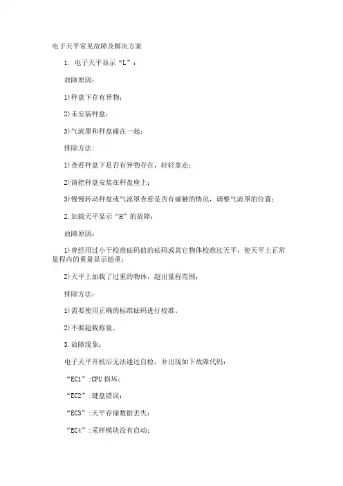 电子天平常见故障及解决方案