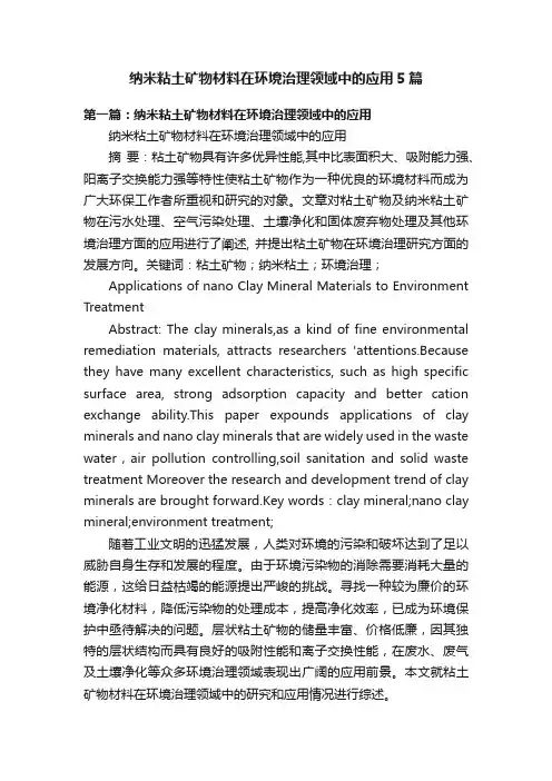 纳米粘土矿物材料在环境治理领域中的应用5篇