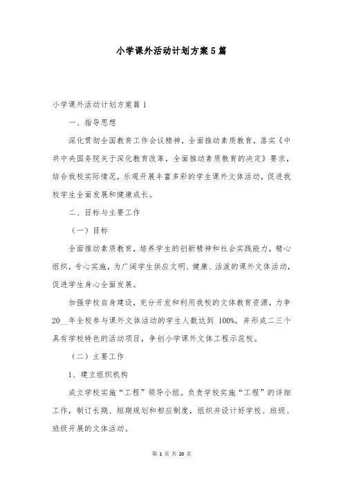 小学课外活动计划方案5篇