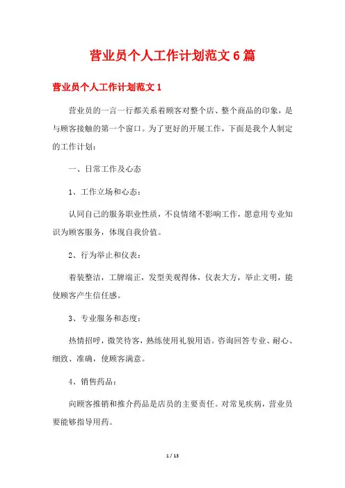 营业员个人工作计划范文6篇