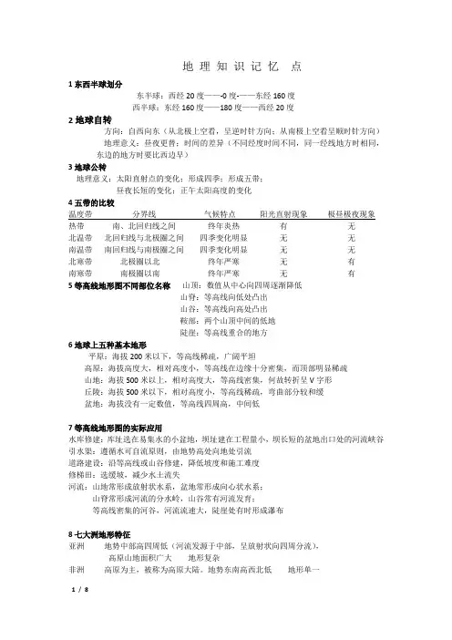 地理知识记忆点