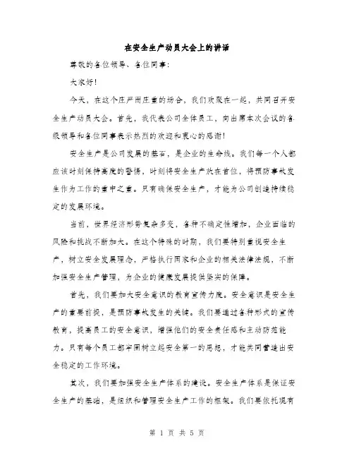 在安全生产动员大会上的讲话（二篇）